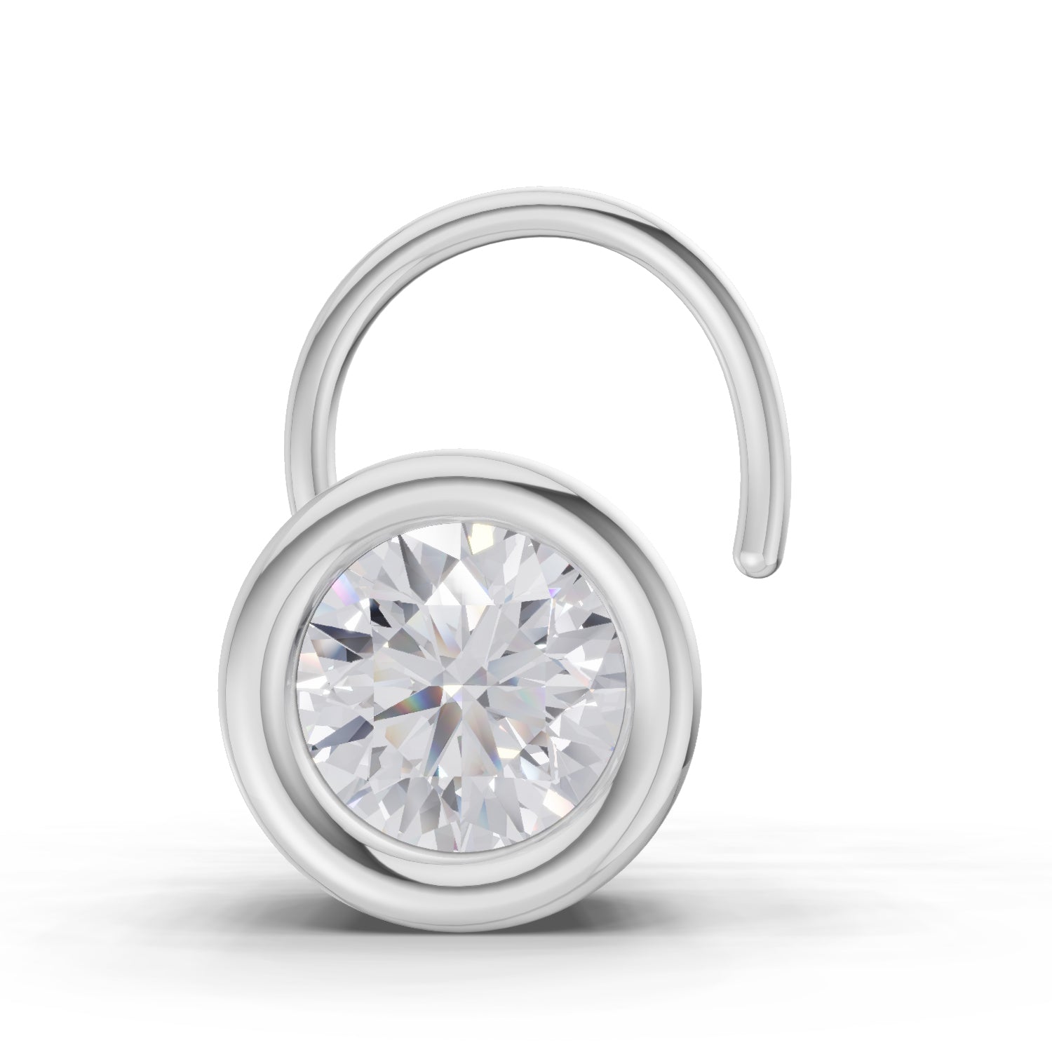 0.20 Ct Round Shape Bezel Solitaire Diamond Nose Pin | 14K White Gold