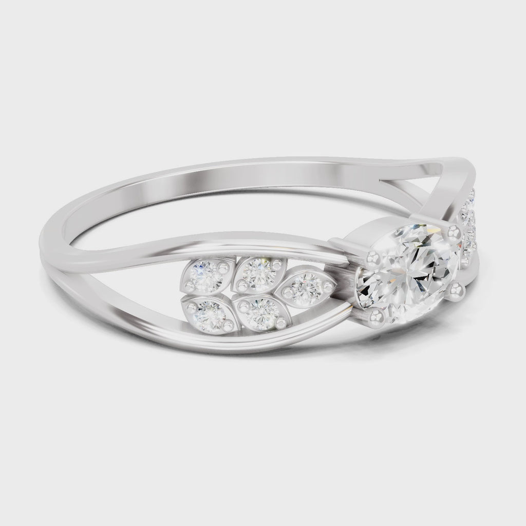 0.45 Carat Oval & Round Shape Diamond Solitaire Ring | 14K White Gold