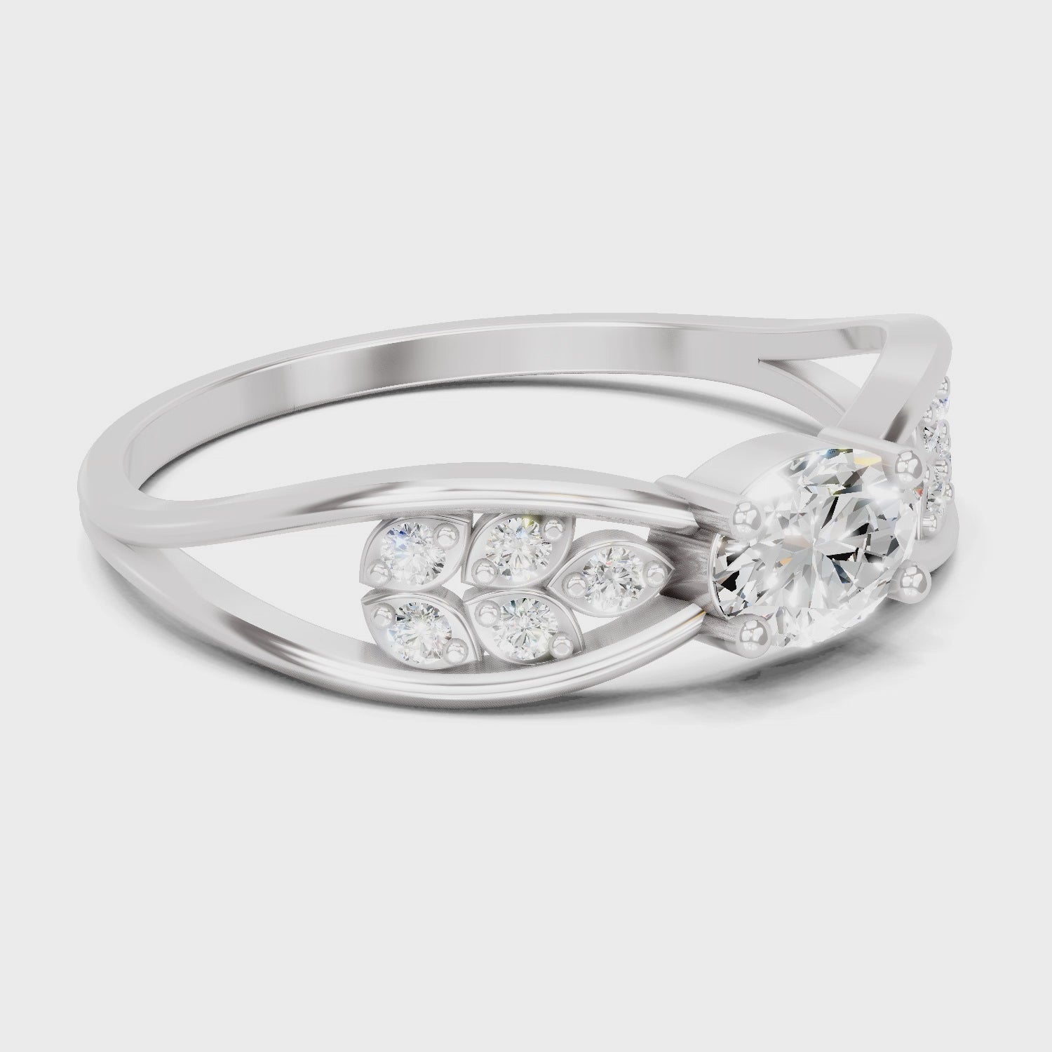 0.45 Carat Oval & Round Shape Diamond Solitaire Ring | 14K White Gold
