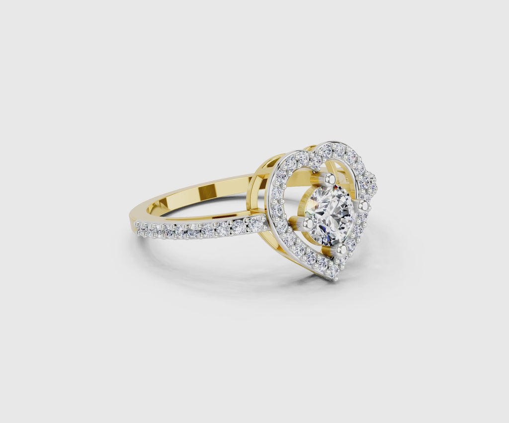 0.84 Ct Round Halo Heart Ring | 14K Yellow Gold