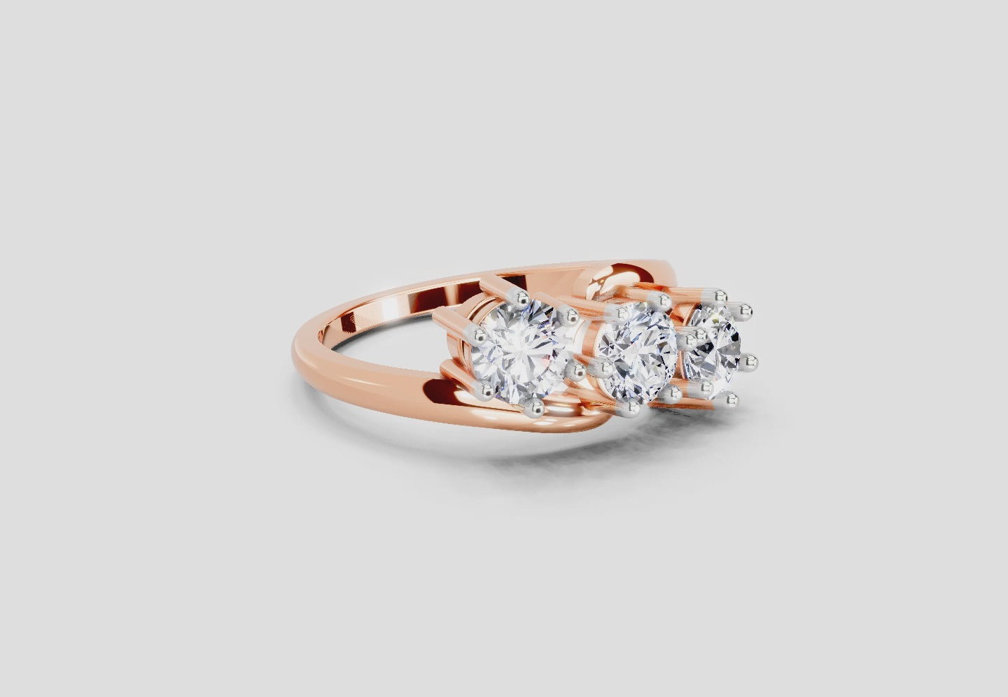 1.14 Ct Round Three Stone Ring | 14K Rose Gold