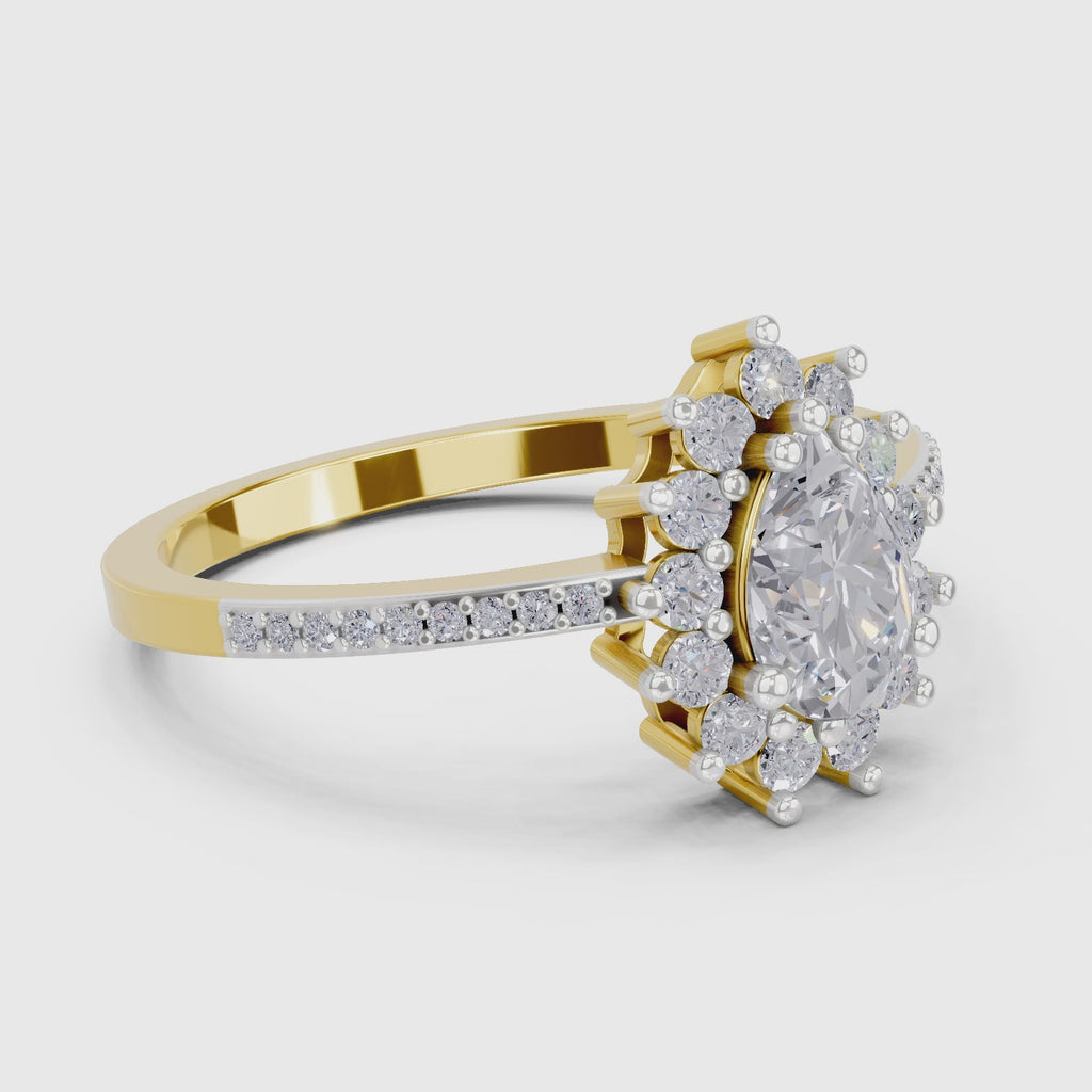 0.64 Carat Pear Shape Halo Engagement Ring | 14K Yellow Gold