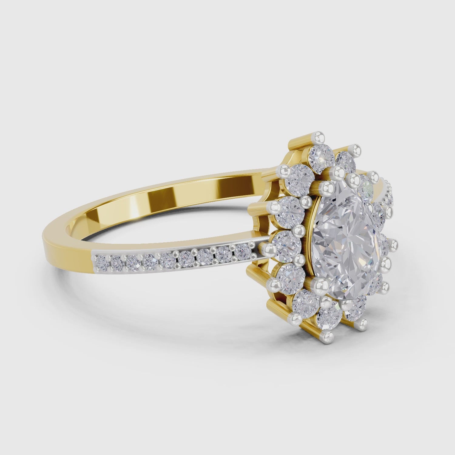 0.64 Carat Pear Shape Halo Engagement Ring | 14K Yellow Gold