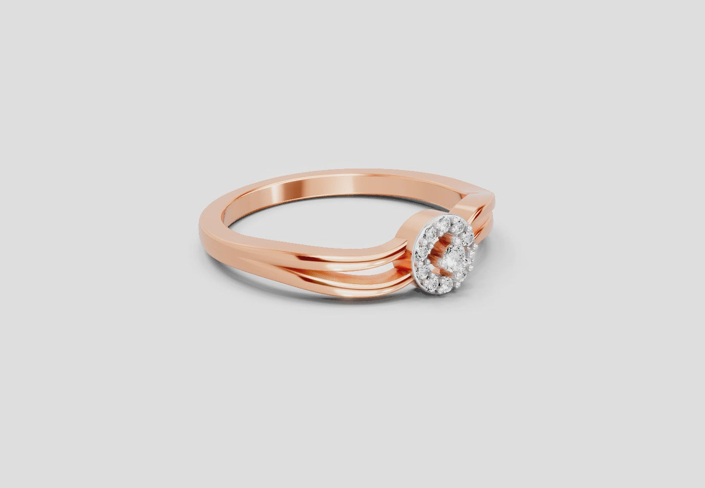 0.09 Ct Round Halo Ring  14K Rose Gold