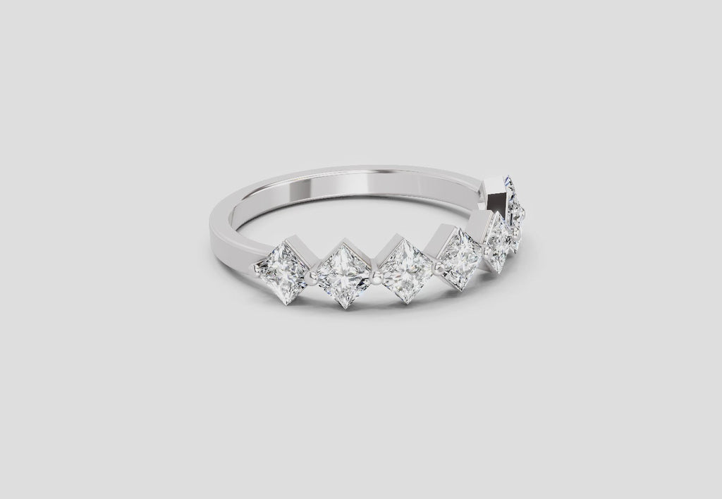 0.63 Ct Princess Shape 7 Stone Diamond Band Ring | 14K White Gold
