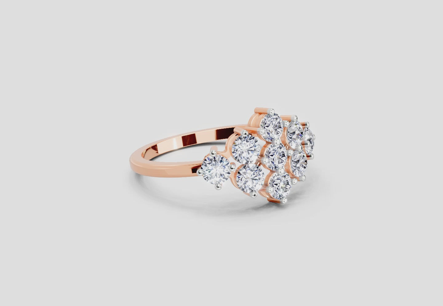 0.77 Carat Round Shape Cluster Diamond Ring | 14K Rose Gold