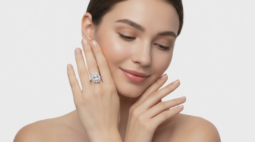 0.57 Carat Halo Oval Engagement Ring | 14K Yellow Gold