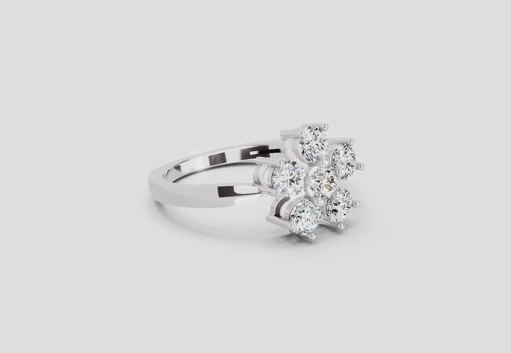 0.66 Ct Round Shape Flower Diamond Ring | 14K White Gold