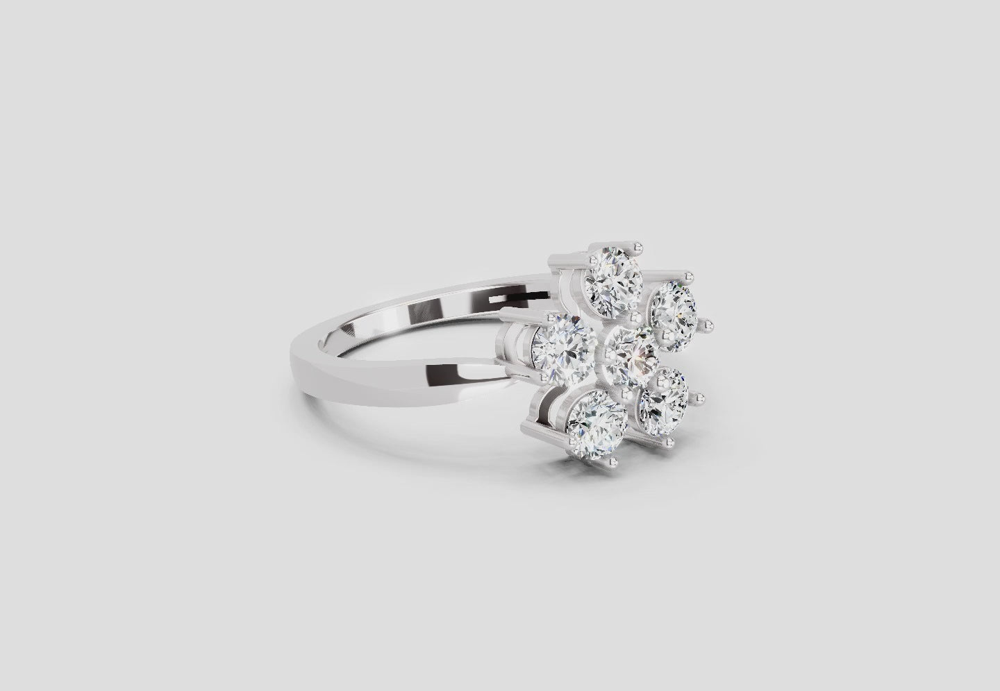 0.66 Ct Round Shape Flower Diamond Ring | 14K White Gold