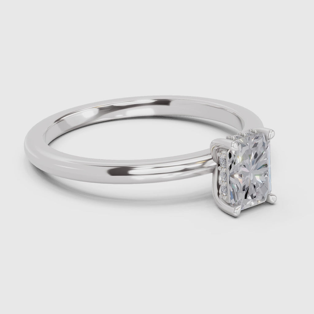 0.8 Ct Emerald Shape Solitaire Diamond Ring| 14K White Gold