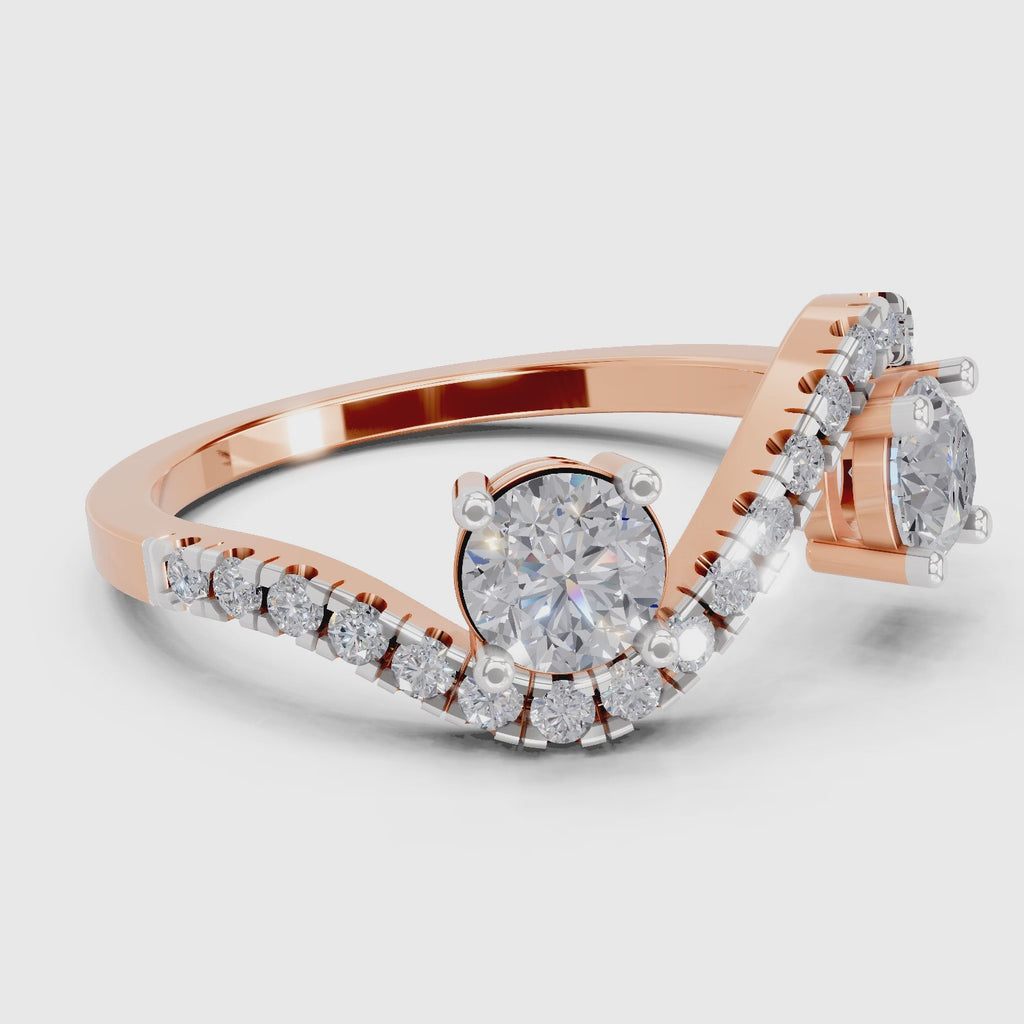 0.67 Ct Swirl Two Stone Diamond Engagement Ring | 14K Rose Gold