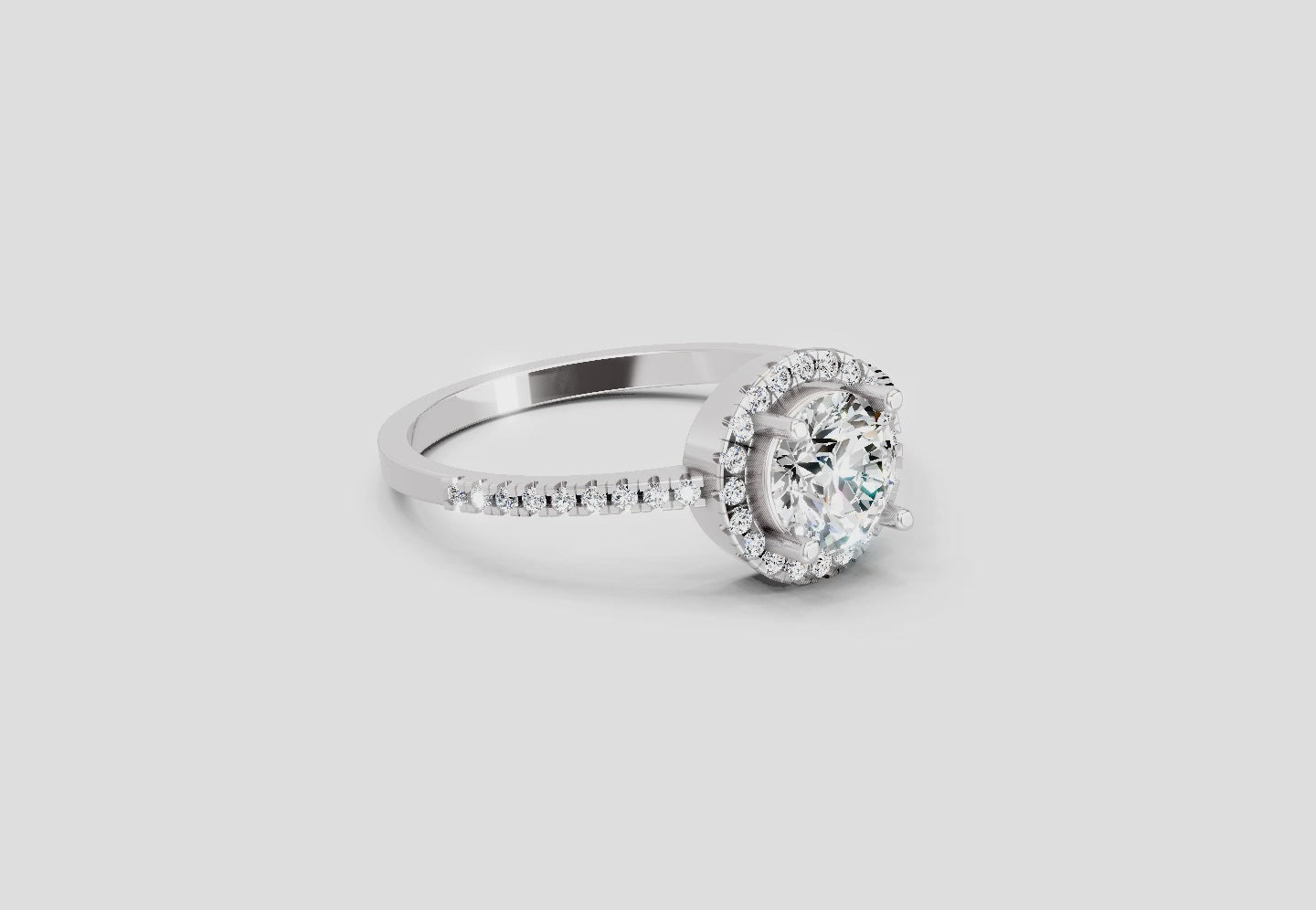0.93 Carat Round Shape Halo Diamond Ring | 14K White Gold
