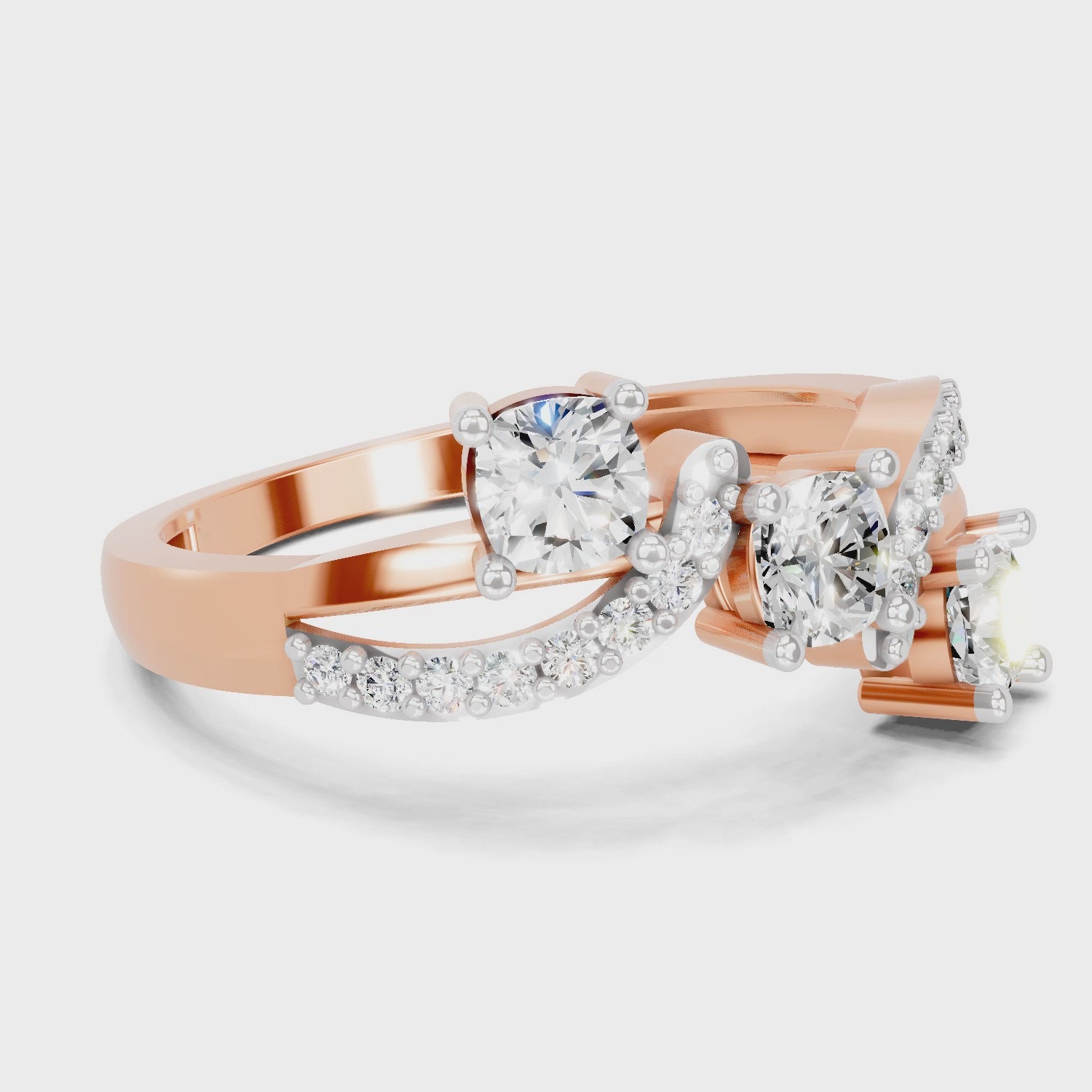 0.97 Carat Round Shape Diamond Three-Stone Ring | 14K Rose Gold