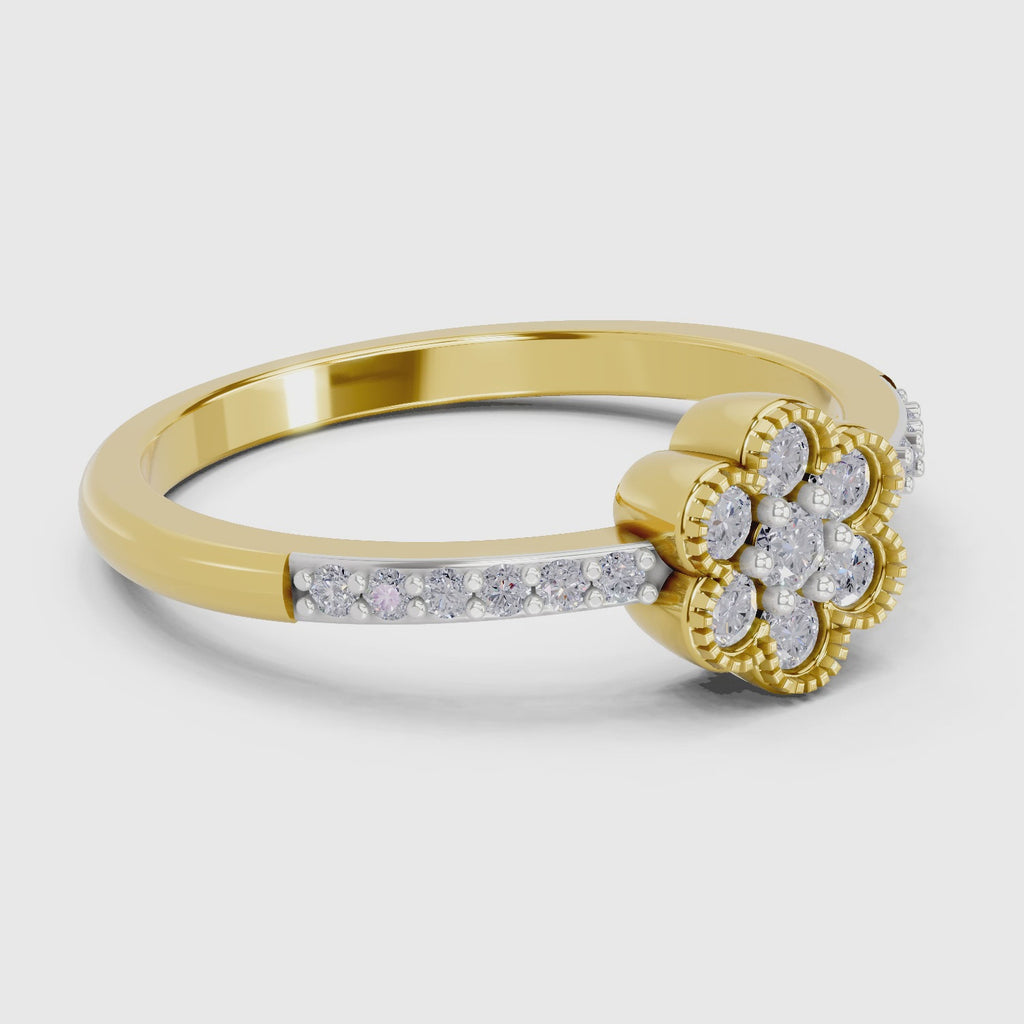 0.59 Carat Round Shape Floral Engagement Ring | 14K Yellow Gold