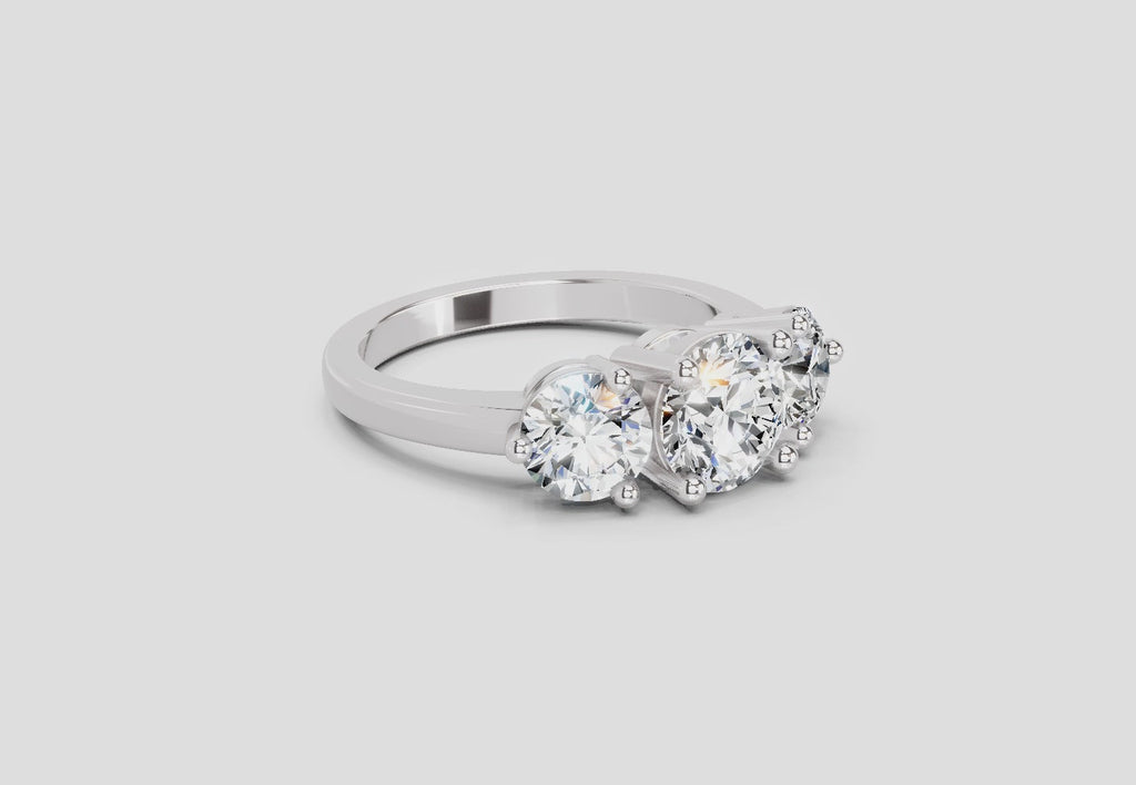 2 Ct Round Three Stone Ring | 14K White Gold