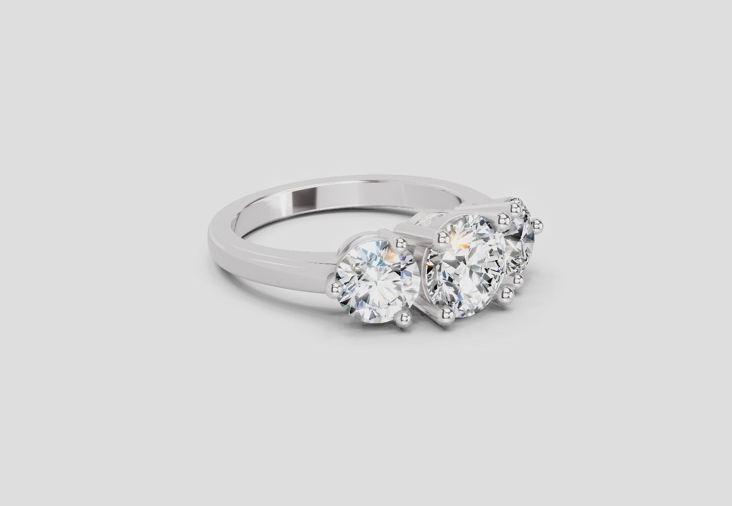 2 Ct Round Three Stone Ring | 14K White Gold