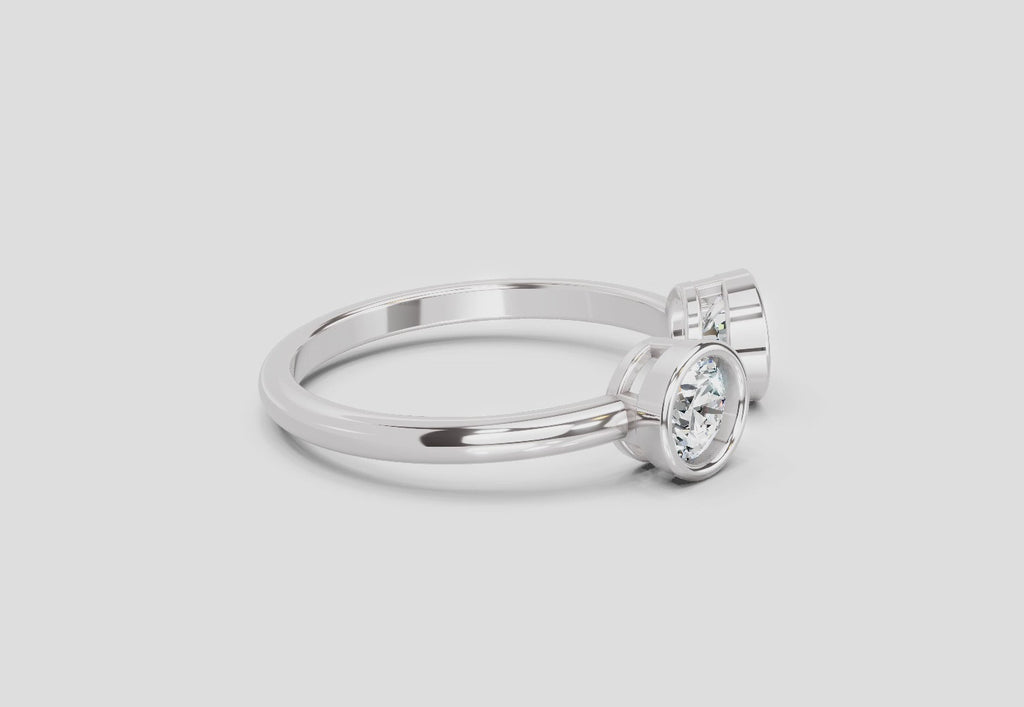 2 Stone Open 1 Ct Round Shape Diamond | 14K White Gold