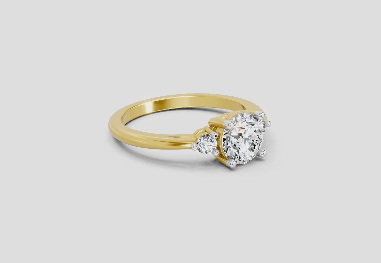 1.05 Ct Round 3 Stone Diamond Ring | 14K Yellow Gold