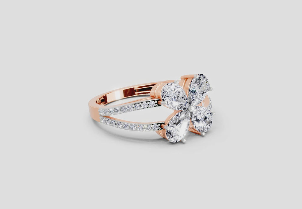 1.38 Ct Pear Shape Diamond Clover Ring | 14K Rose Gold