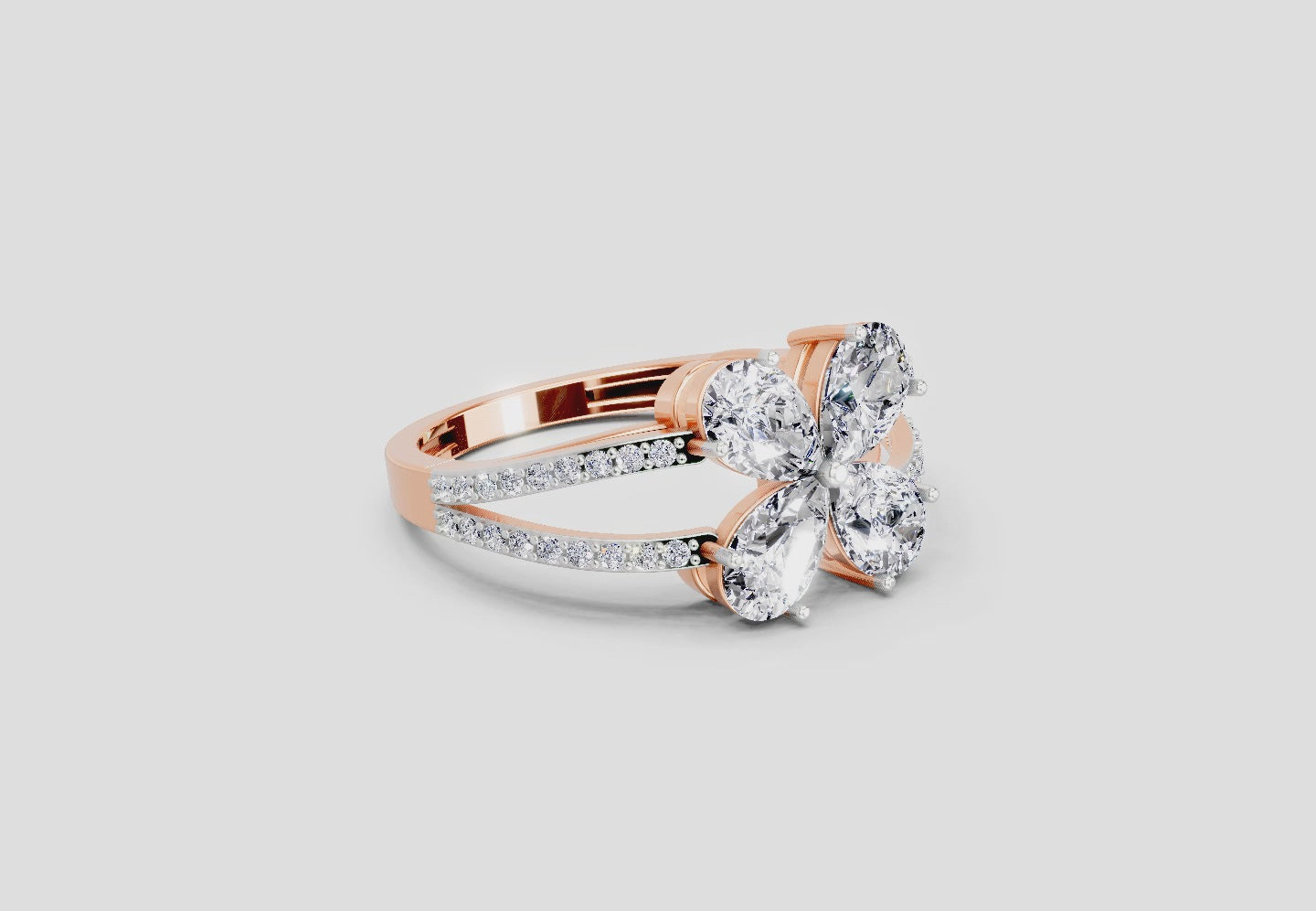 1.38 Ct Pear Shape Diamond Clover Ring | 14K Rose Gold