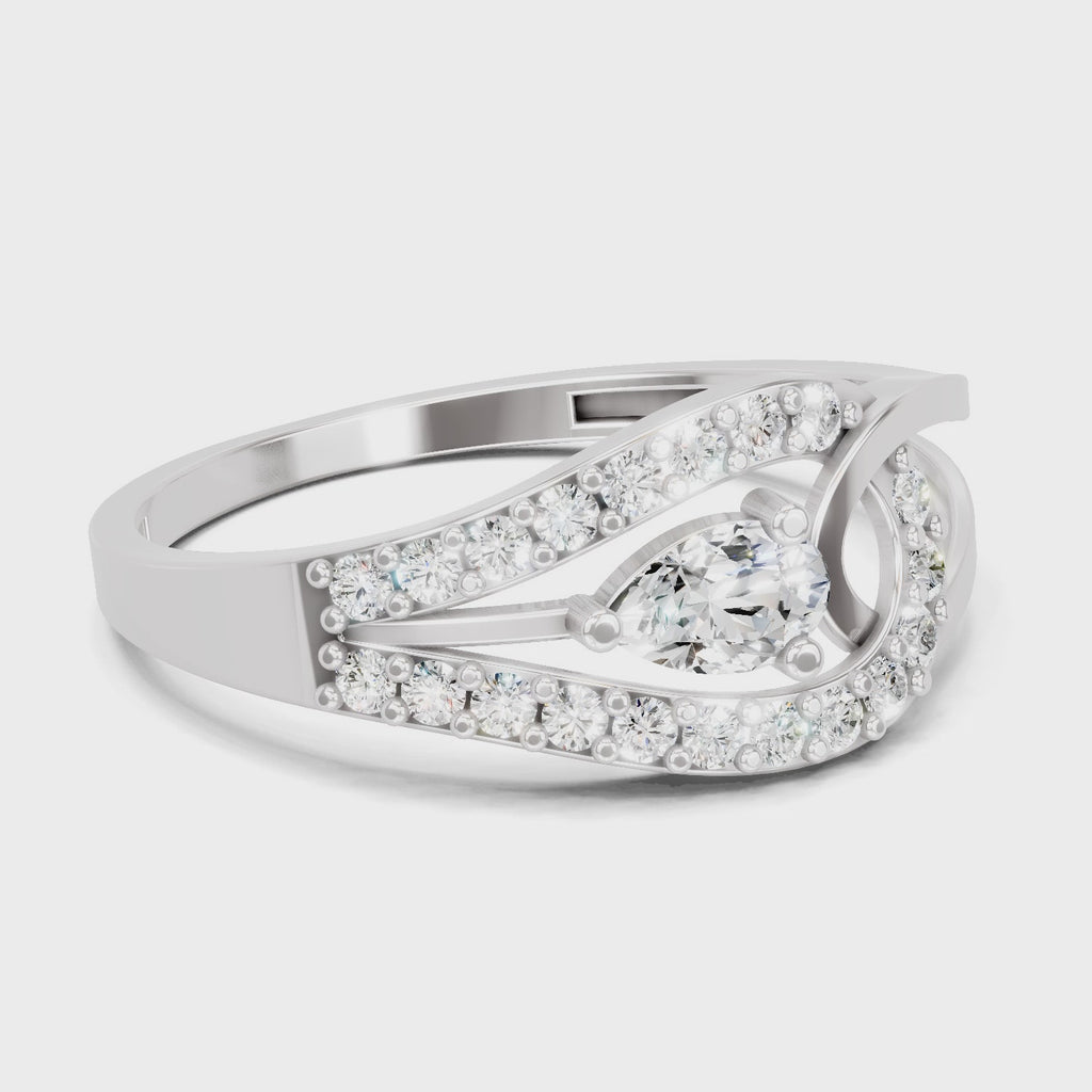 0.36 Carat Pear & Round Shape Diamond Bypass Ring | 14K White Gold