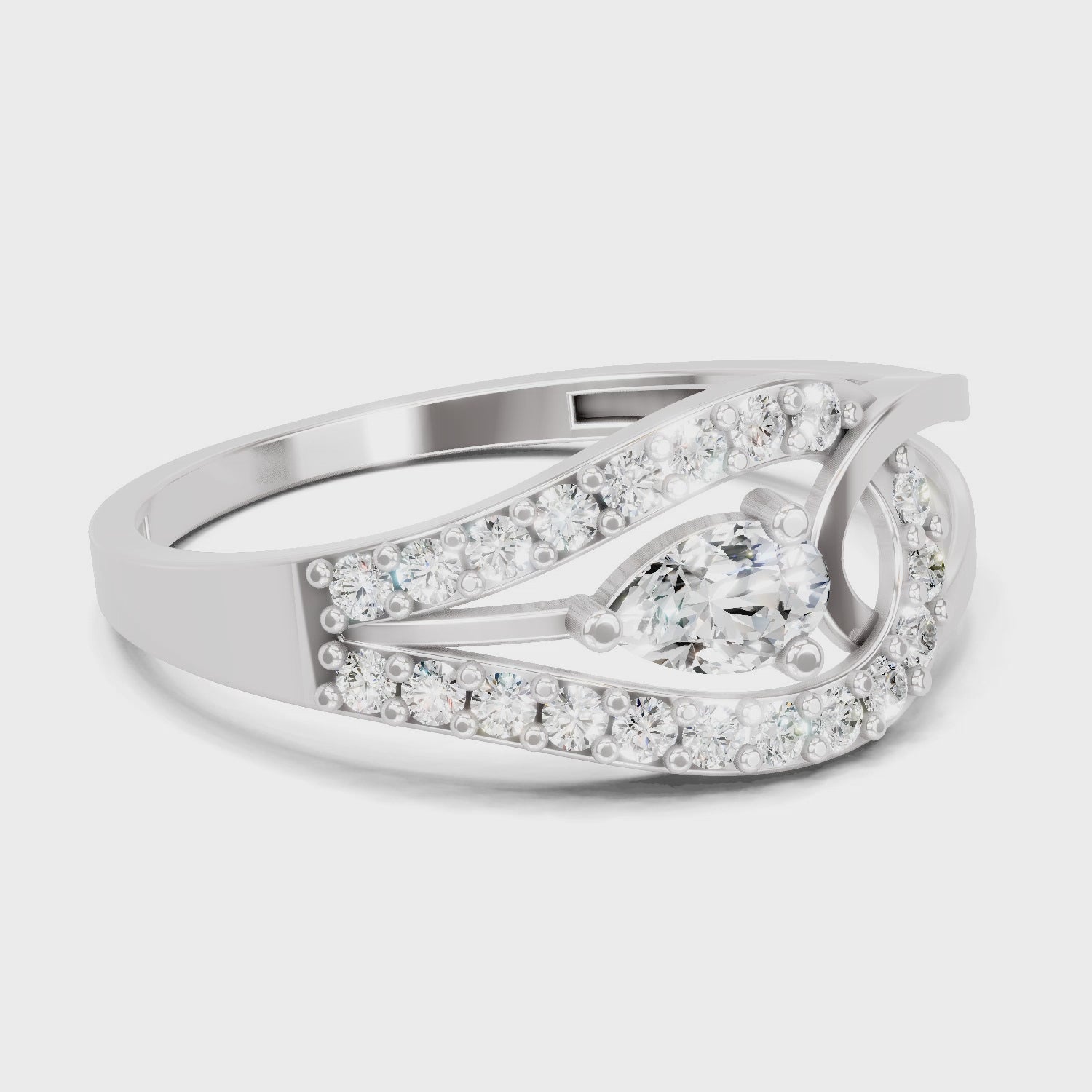 0.36 Carat Pear & Round Shape Diamond Bypass Ring | 14K White Gold