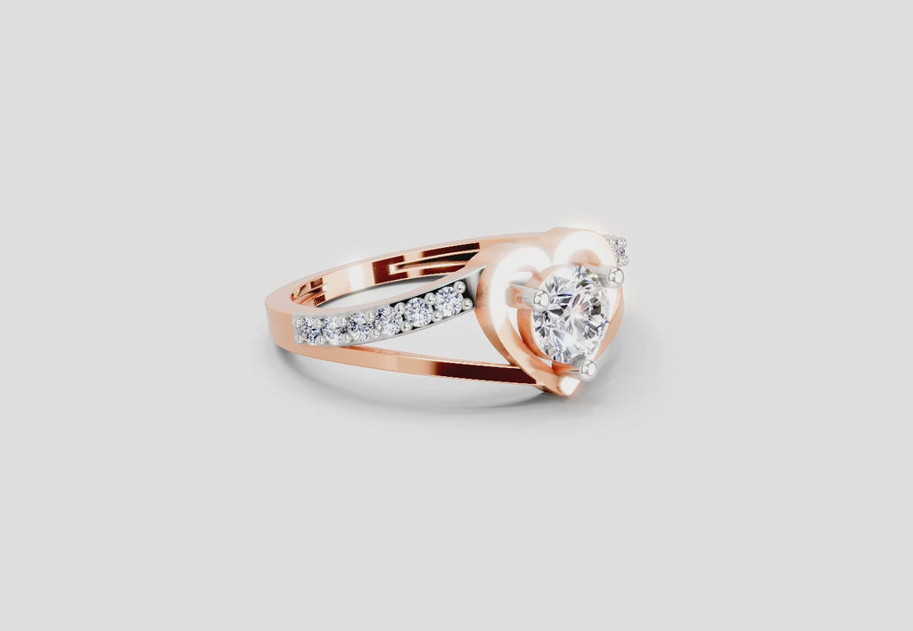 0.67 Ct Heart Round Shape Diamond Ring | 14K Rose Gold