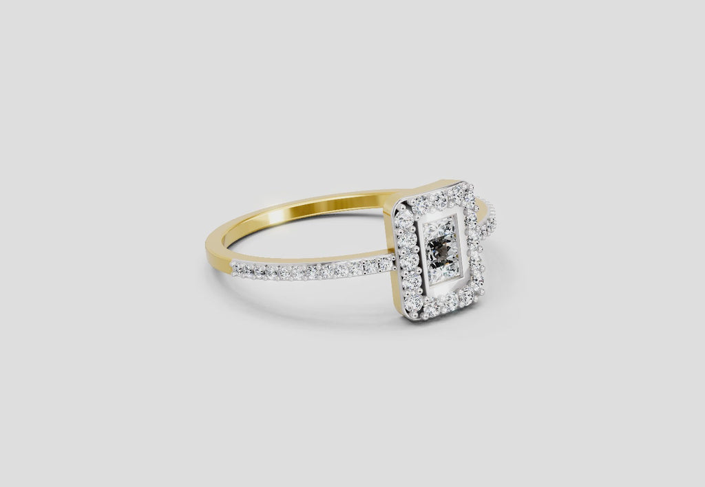 0.42 Ct Baguette Shape Halo Diamond Ring | 14K Yellow Gold
