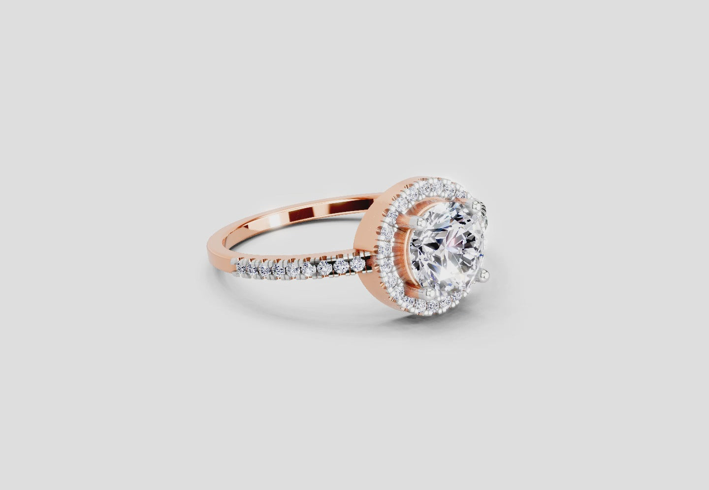 0.97 Ct Round Halo Engagement Ring | 14K Rose Gold