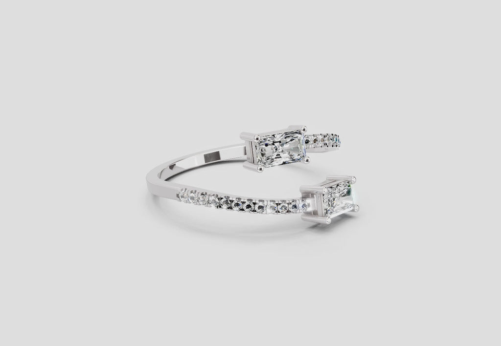0.82 Ct Emerald Shape Diamond Toi et Moi Ring | 14K White Gold