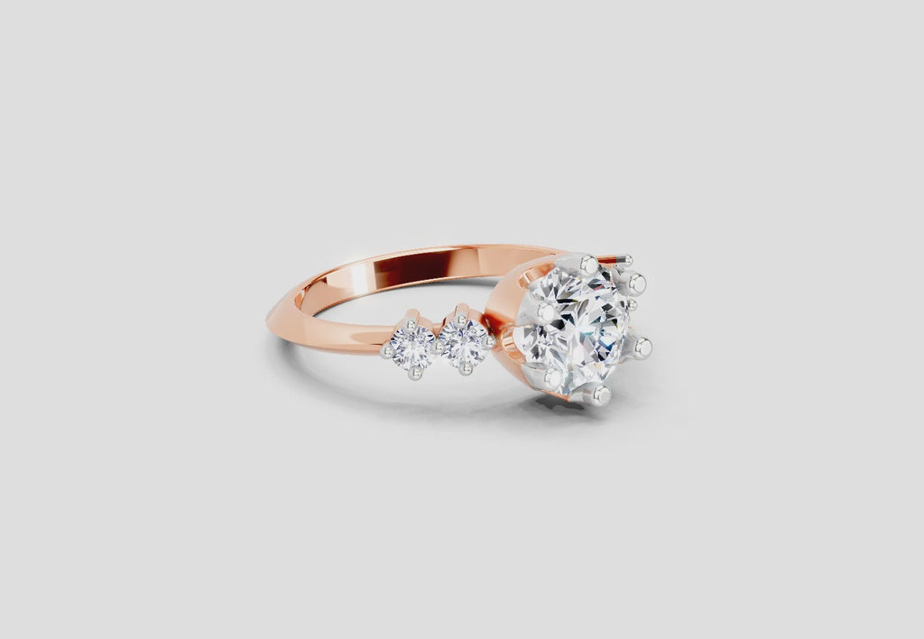 1.71 Ct Round Side Stone Engagement Ring | 14K Rose Gold