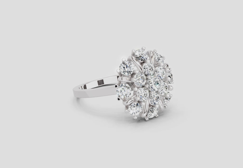 2.36 Ct Round Shape Diamond Cluster Ring | 14K White Gold