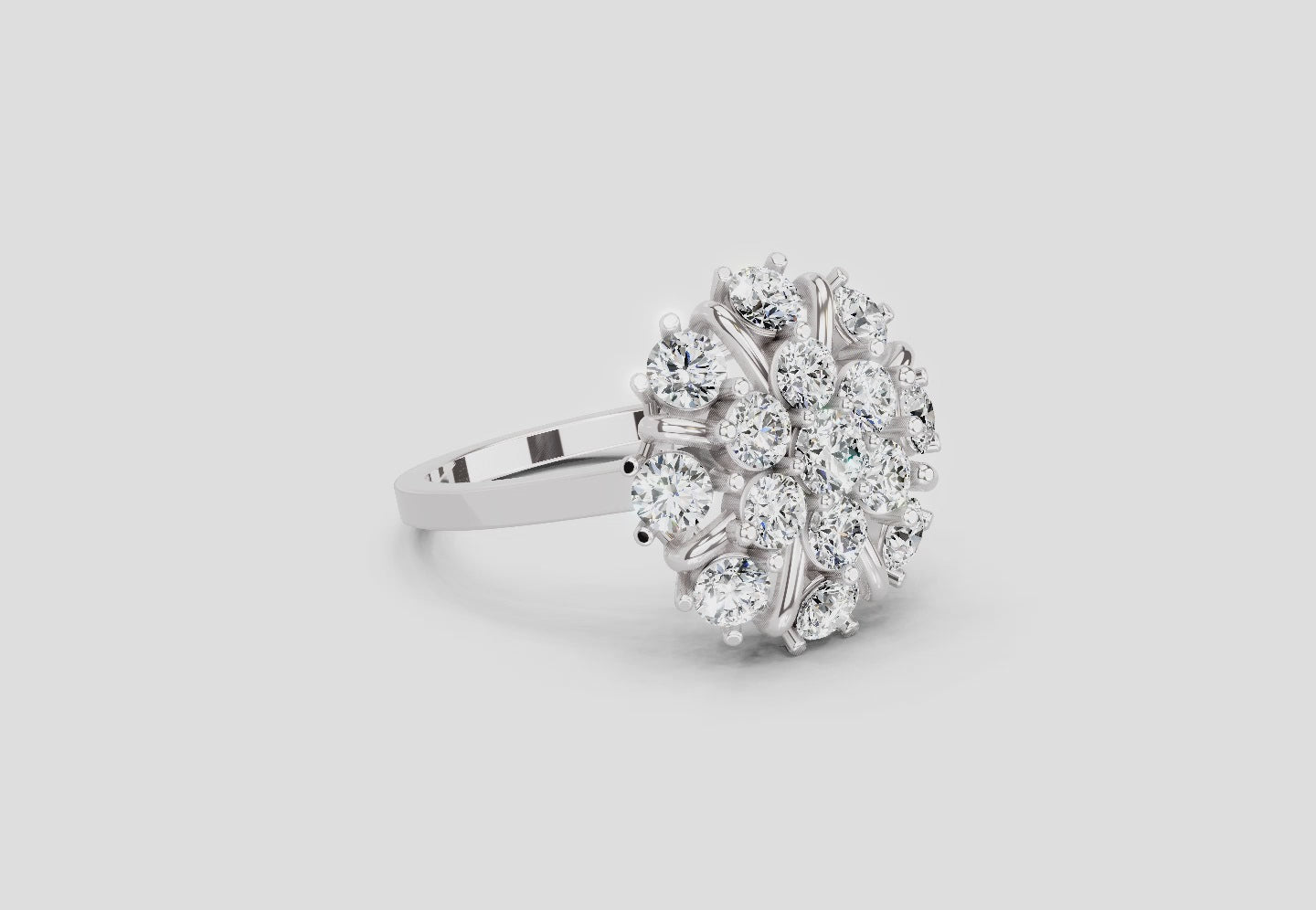 2.36 Ct Round Shape Diamond Cluster Ring | 14K White Gold