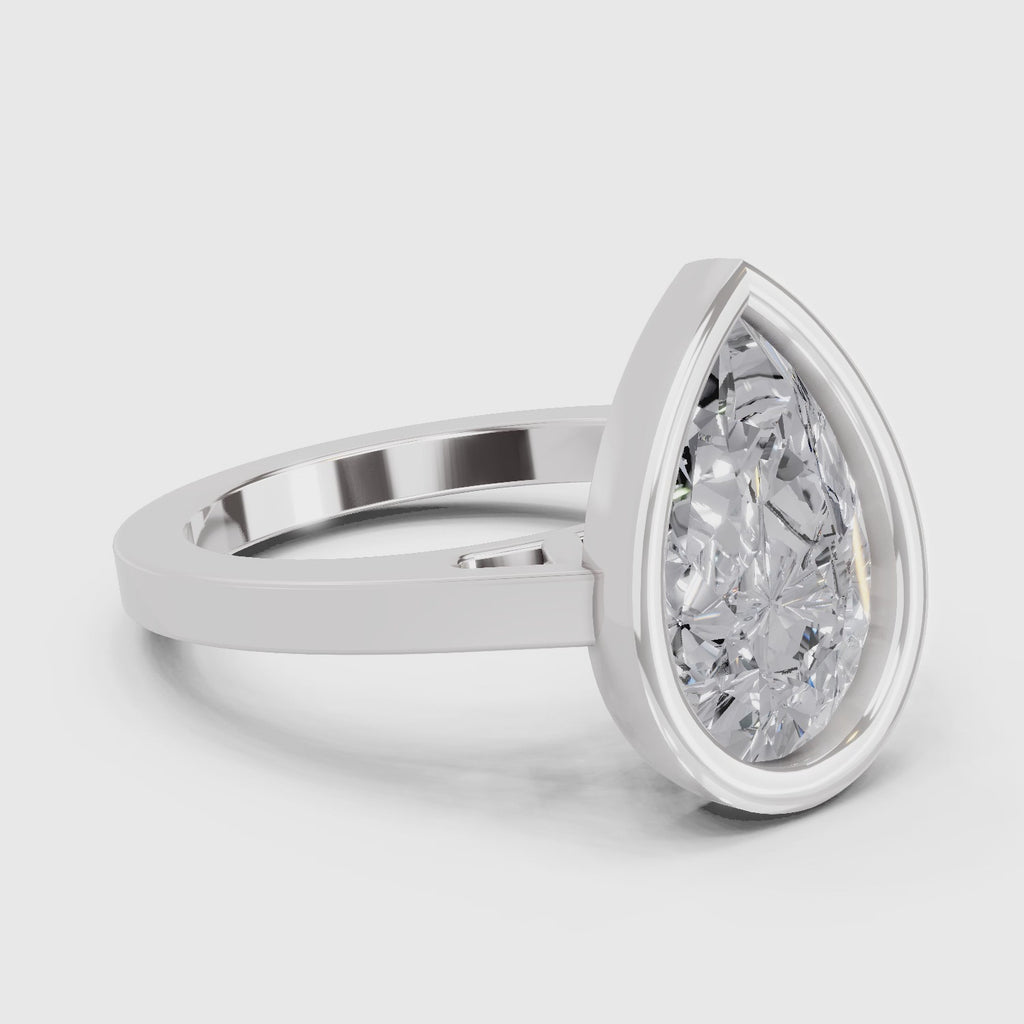 3 Ct Pear Shape Solitaire Diamond Ring| 14K White Gold