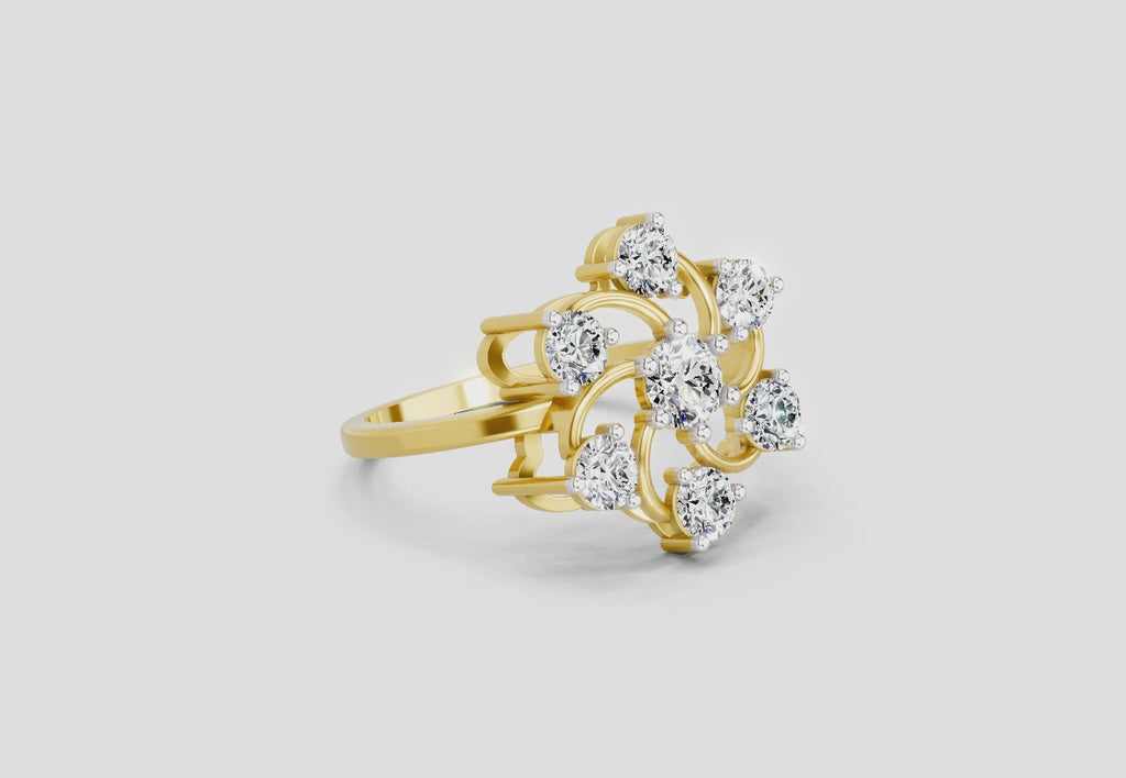 0.86 Ct Round Swirl Cluster Ring | 14K Yellow Gold