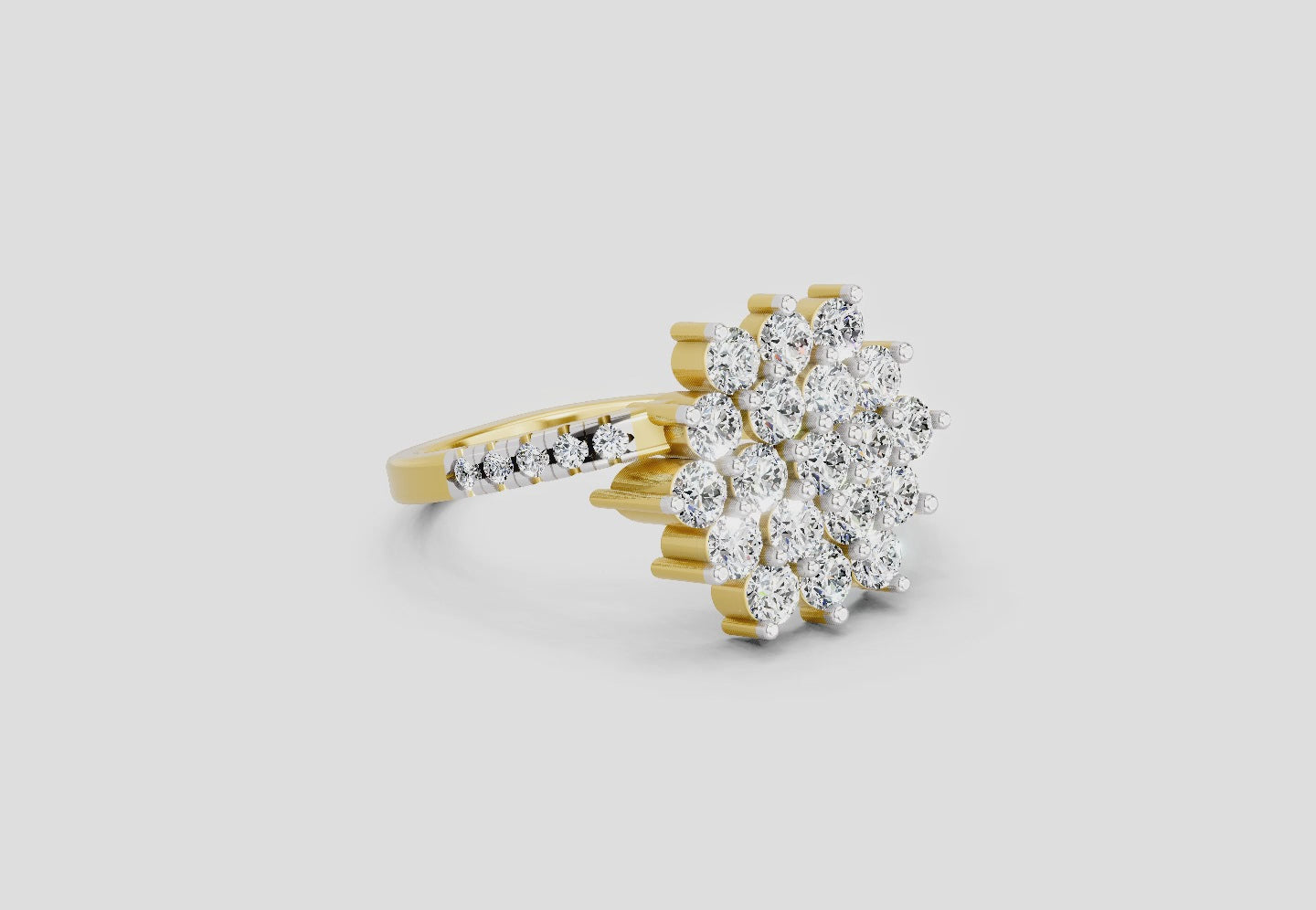 0.93 Carat Snowfall Cluster Promise Engagement Ring | 14K Yellow Gold