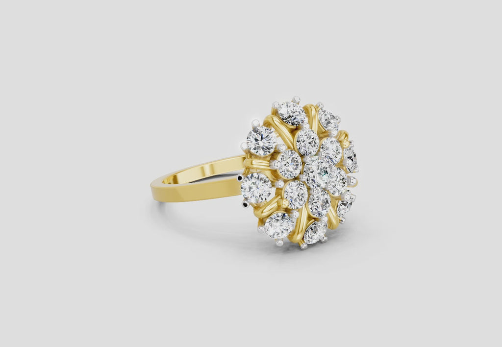 2.36 Ct Round Shape Diamond Cluster Ring | 14K Yellow Gold