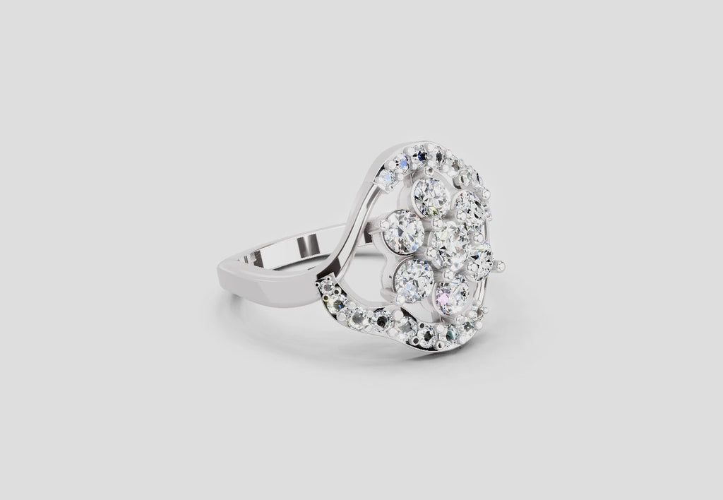 0.75 Ct Round Shape Diamond Cluster Ring | 14K White Gold