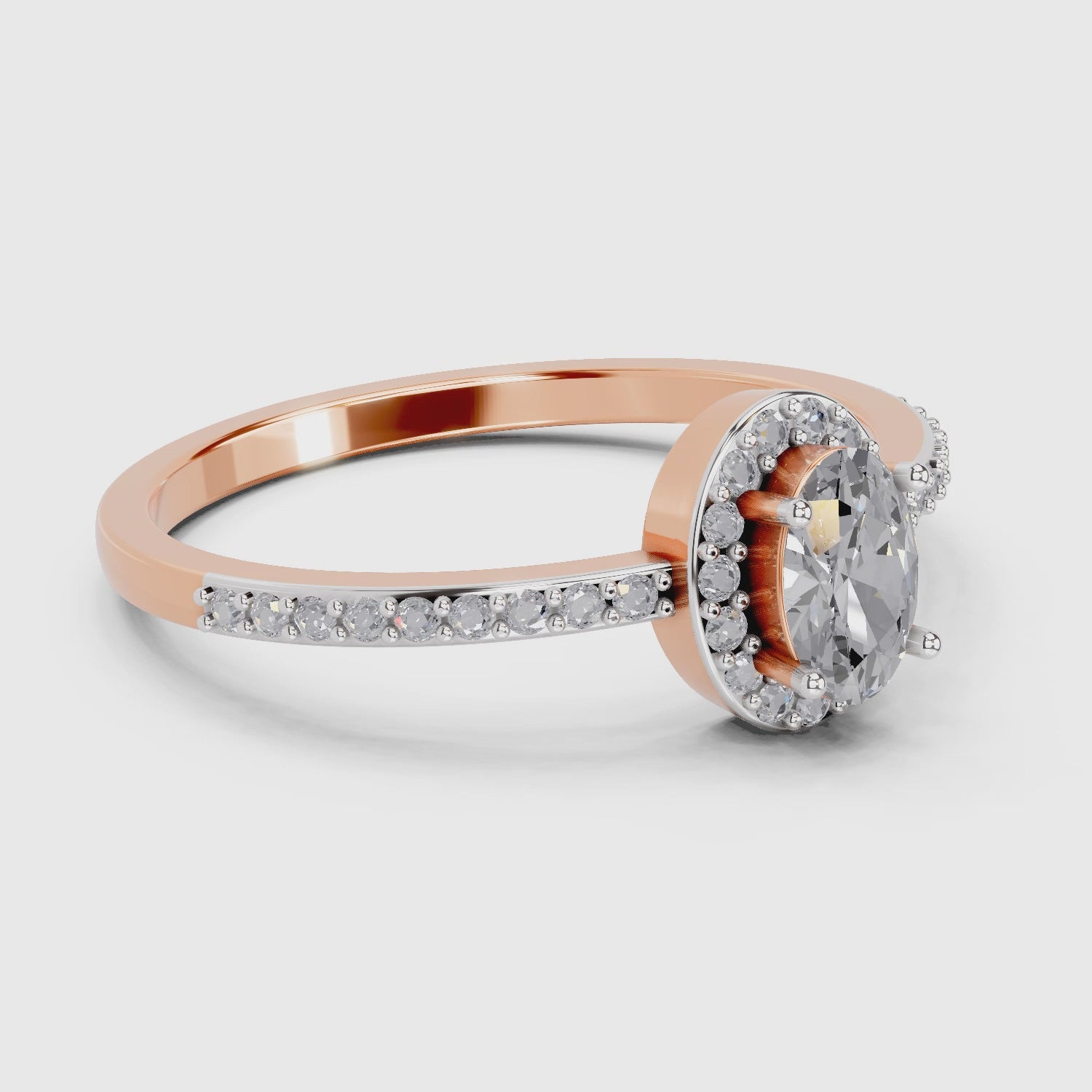 0.6 Carat Oval Shape Halo Engagement Ring | 14K Rose Gold