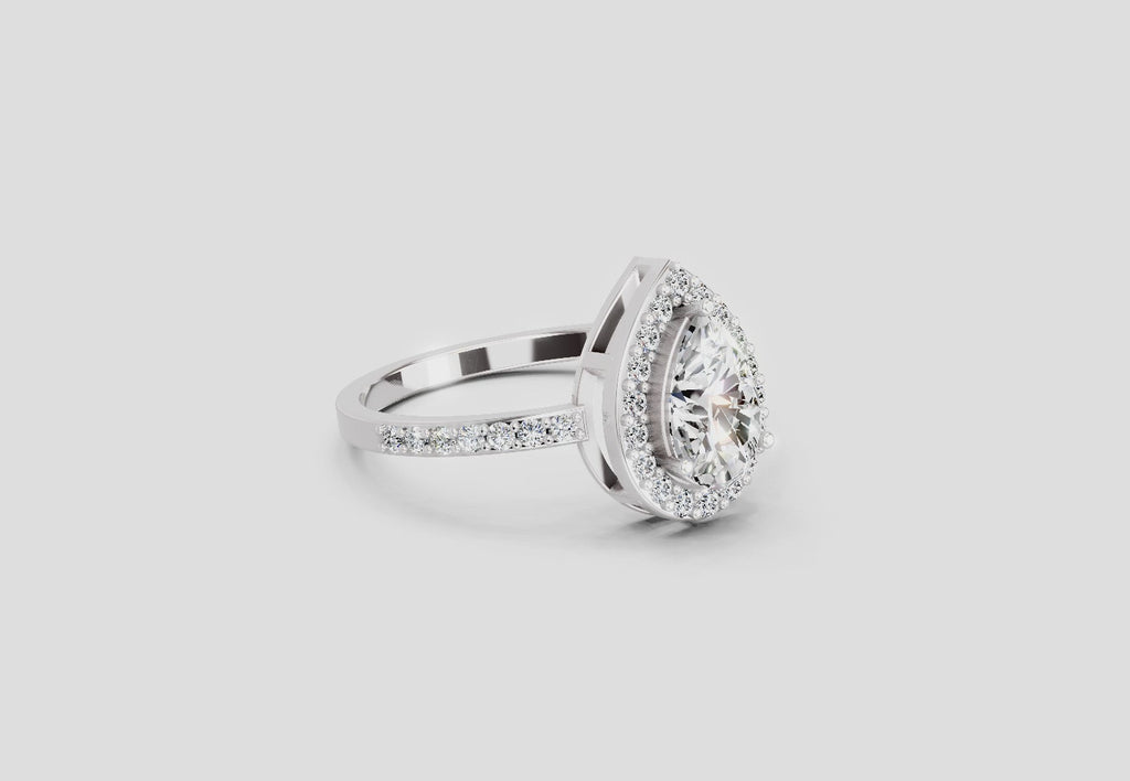 1.22 Ct Pear Halo Diamond Engagement Ring | 14K White Gold