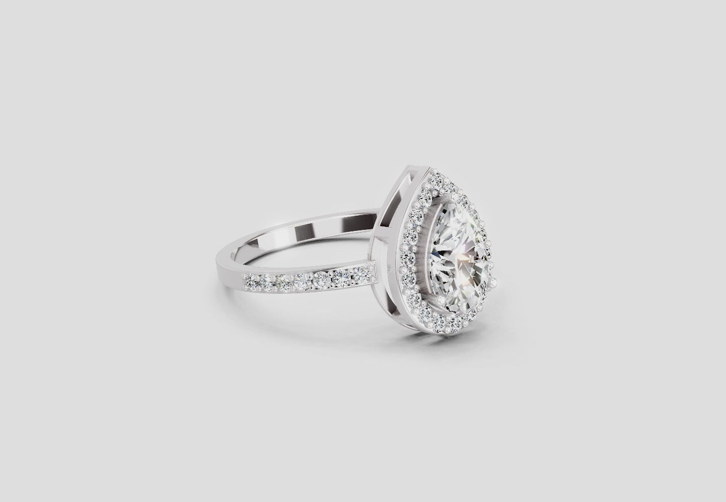 1.22 Ct Pear Halo Diamond Engagement Ring | 14K White Gold
