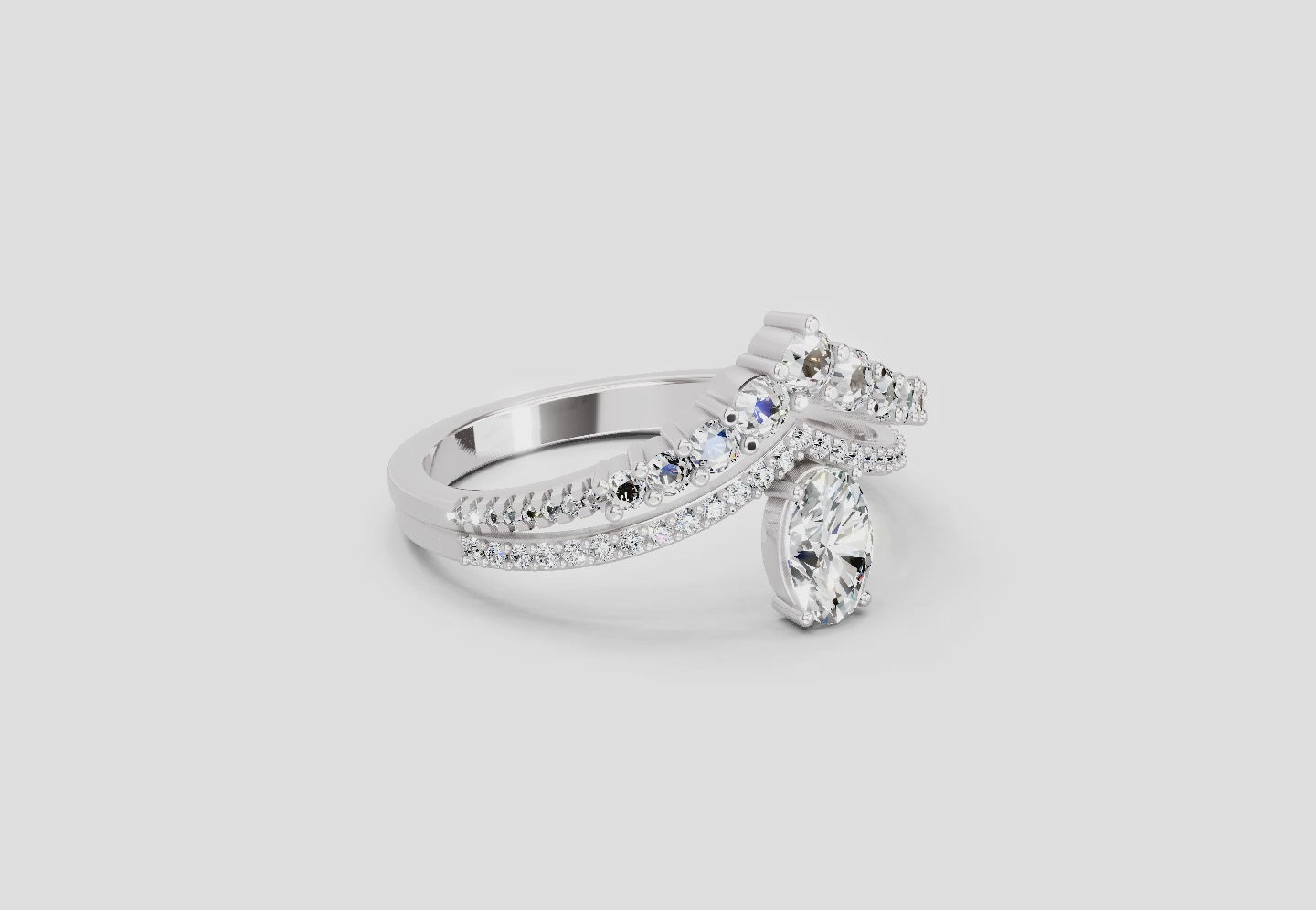 0.82 Ct Oval Diamond Crown Ring Set | 14K White Gold