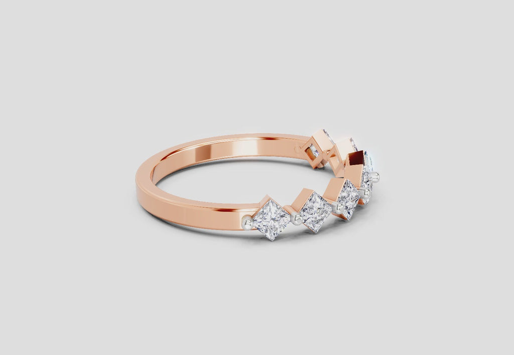 7 Stone Band 0.75 Princess Shape Diamond | 14K Rose Gold