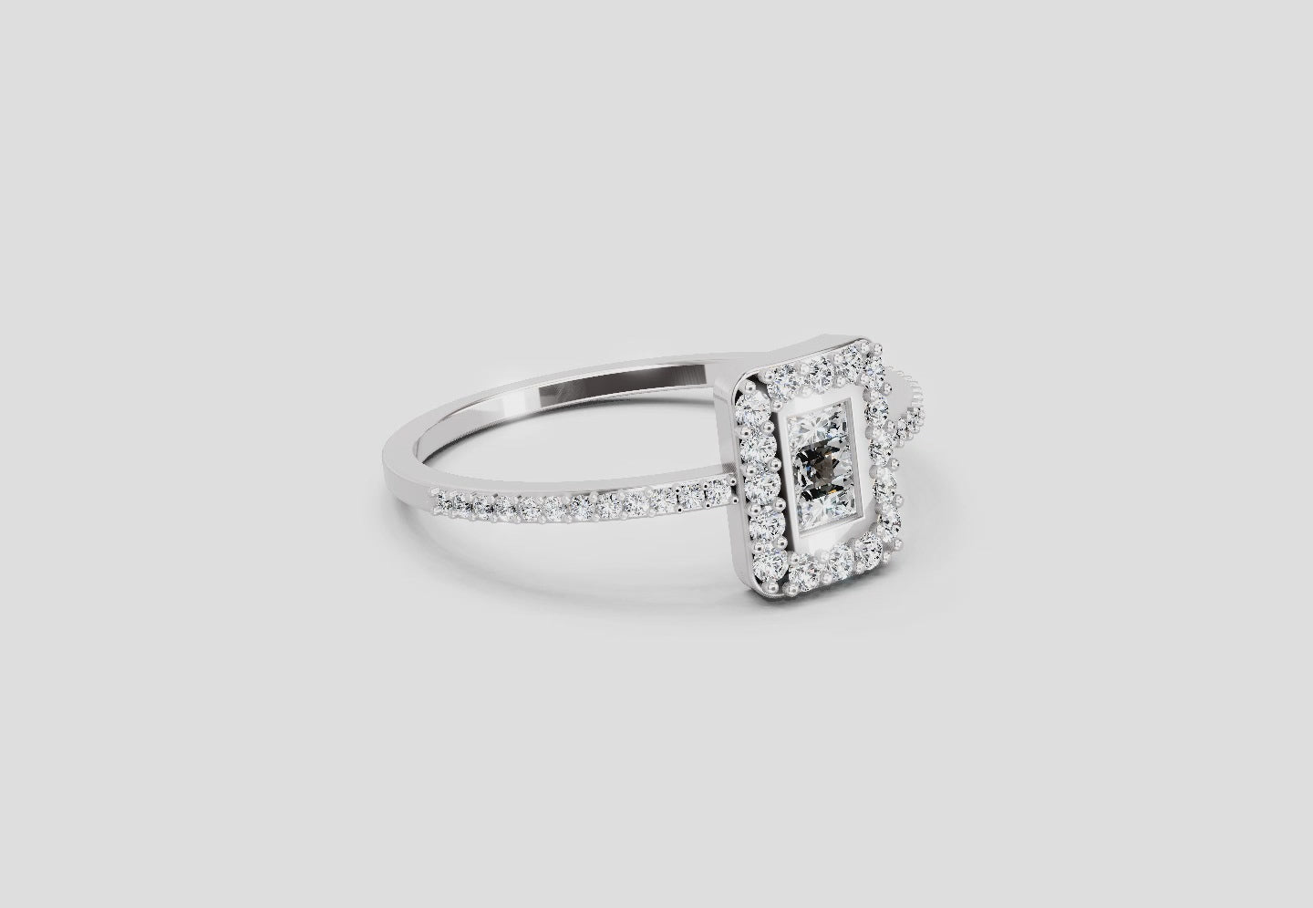0.42 Ct Baguette Shape Halo Diamond Ring | 14K White Gold