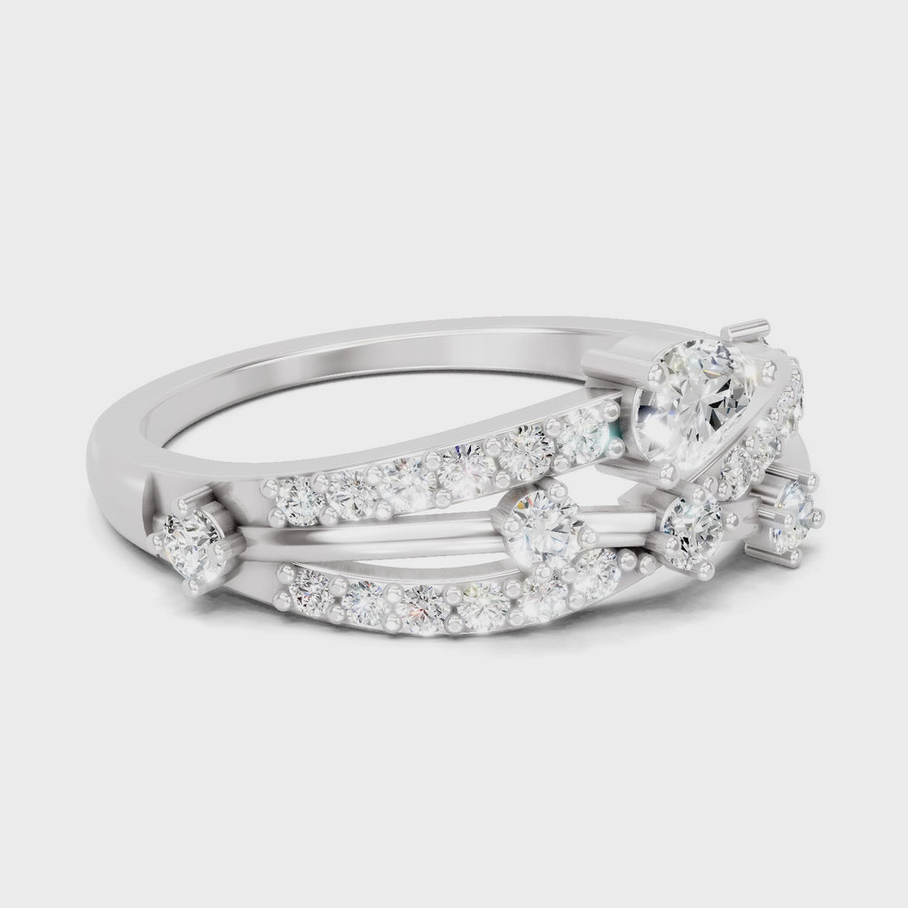 0.58 Carat Pear & Round Shape Diamond Multi-Row Bypass Ring | 14K White Gold