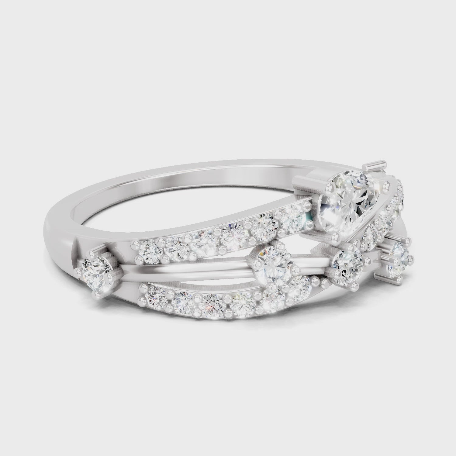 0.58 Carat Pear & Round Shape Diamond Multi-Row Bypass Ring | 14K White Gold