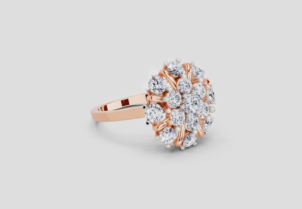 2.36 Ct Round Shape Diamond Cluster Ring | 14K Rose Gold