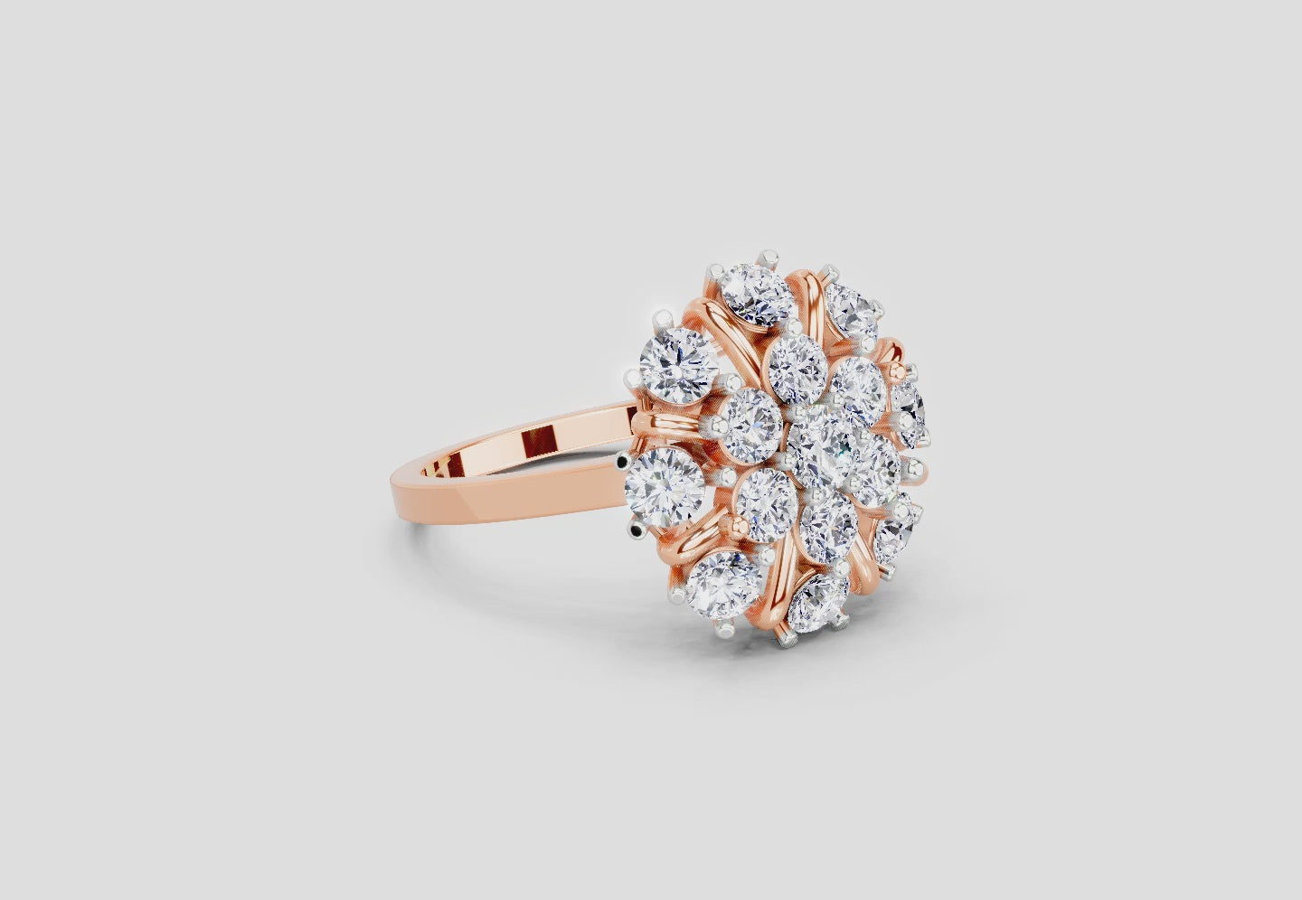 2.36 Ct Round Shape Diamond Cluster Ring | 14K Rose Gold
