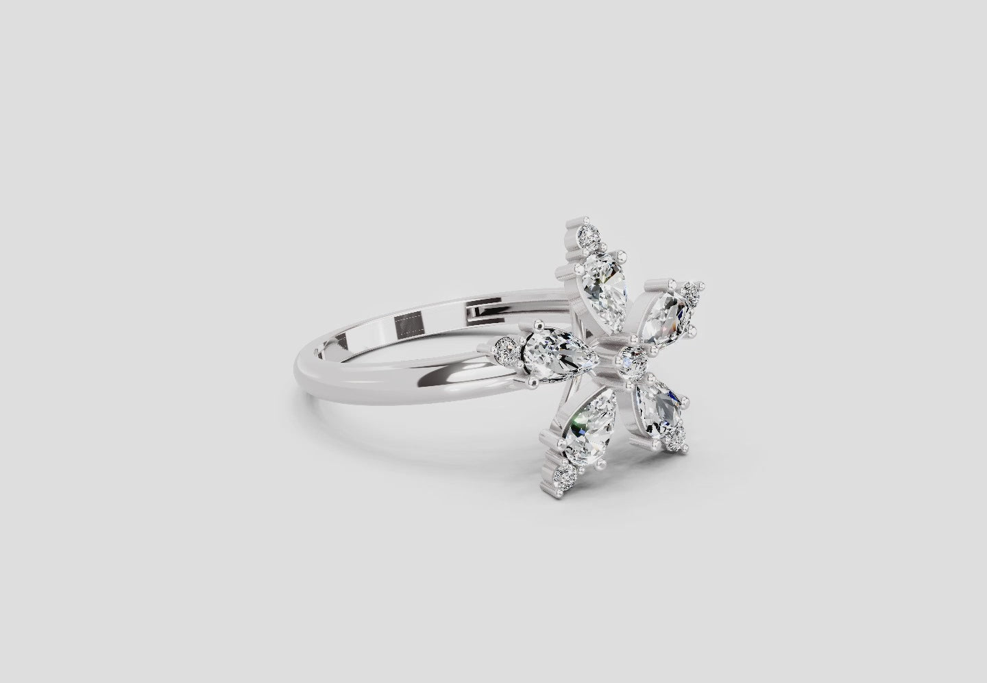 1.61 Ct Pear Shape Floral Diamond Ring | 14K White Gold