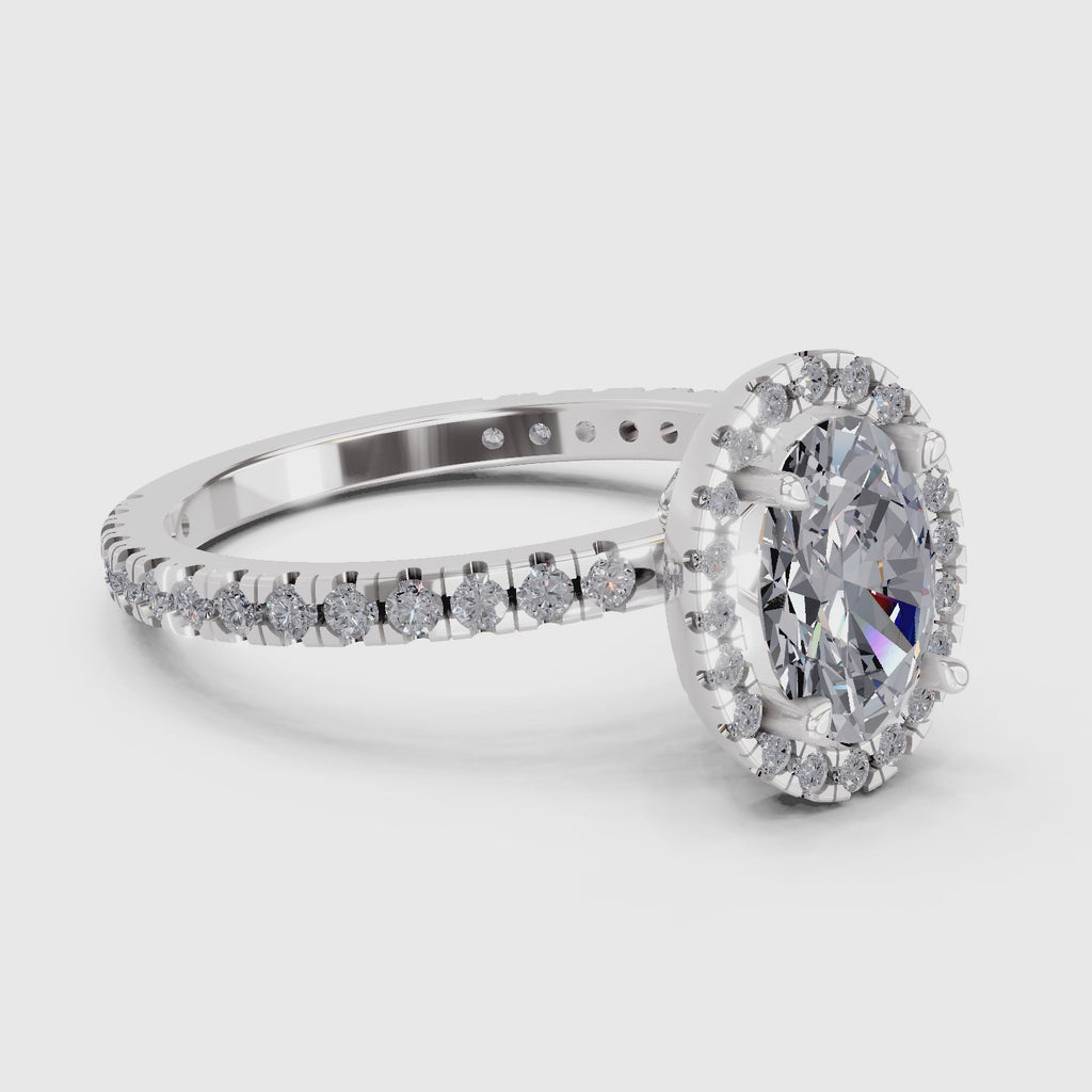 1.66 Carat Oval Shape Halo Engagement Ring | 14K White Gold